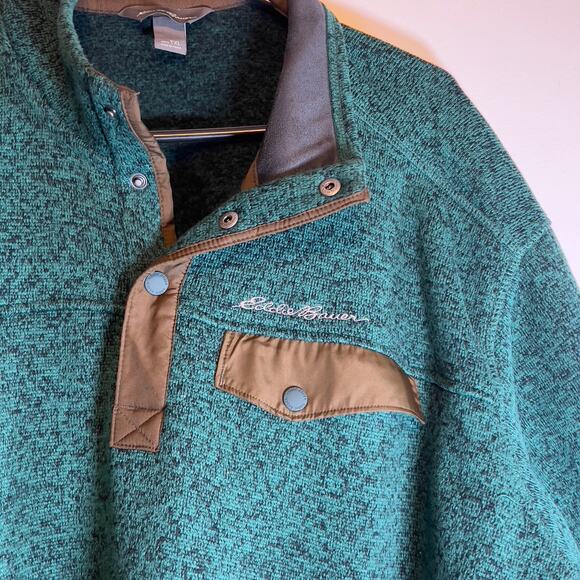 Eddie Bauer Green Fleece Qtr Snap Pullover Men's TXL Long Sleeved Side Pockets - Picture 4 of 16